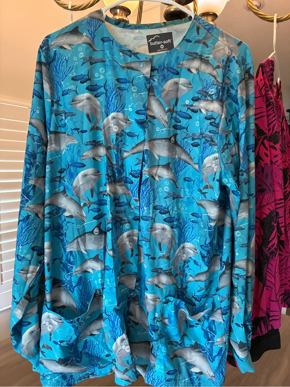 Women's Blue Patterned Button-Front Jacket — - Picture 8 of 9